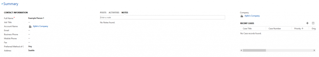 "Example Person 1" with "Ajdin's Company" as account