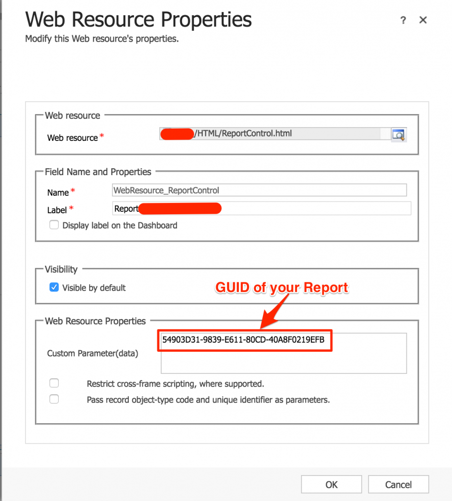 Adding WebResource to Dashboard with reference to Report GUID.
